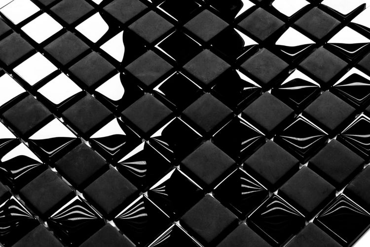 Glasmosaik auf Netz für Bad und Küche 30cm x 30cm  - Black obsidian