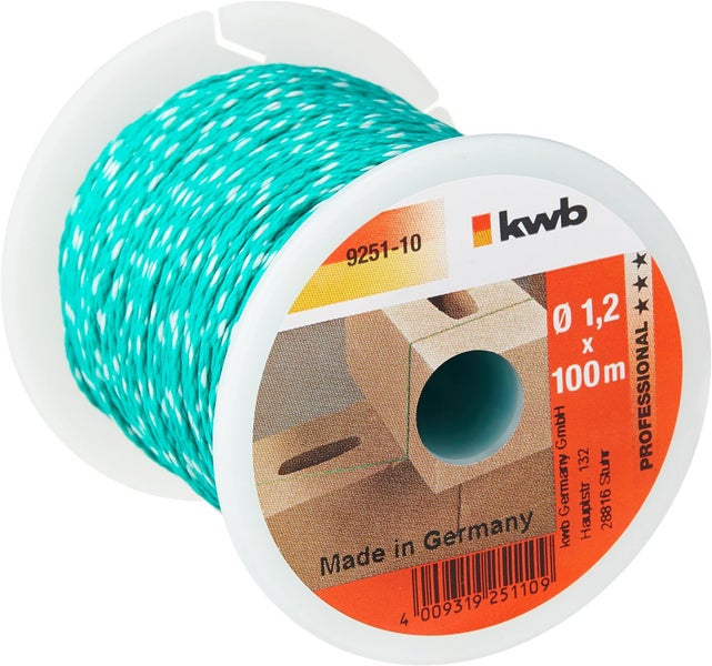 kwb Maurerschnur 100 Meter, Stärke 1,2 mm, Richtschnur in grün, Nylon, geflochten, Made in Germany