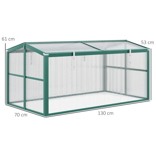 Outsunny Frühbeet Alu, mit Verstellbarem Dach, für Garten, Balkon, 130 x 70 x 61 cm, Alu, Grün