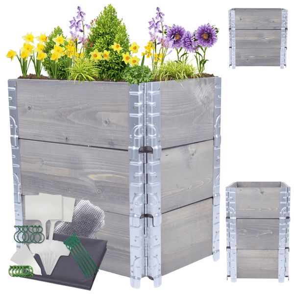 Hochbeetkisten GrowBox HxBxT 60x60x40 cm 3 Ebenen Holz Grau