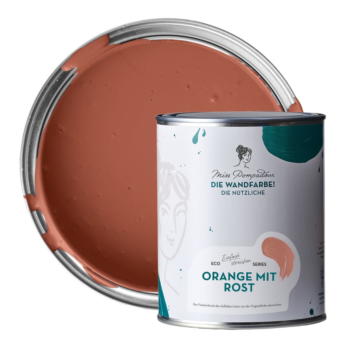 MissPompadour abwaschbare Wandfarbe 1L Orange mit Rost - hohe Deckkraft und Ergiebigkeit - matte, scheuerbeständige Innenfarbe - geruchsarm, wasserbasiert, atmungsaktiv - Die Nützliche