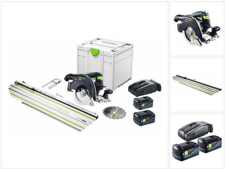 Festool HKC 55 5,0 EBI-Set-FSK 420 Akku Handkreissäge 18 V 160 mm Brushless ( 577675 ) + 2x Akku 5,0 Ah + Ladegerät + Kappschiene + Systainer