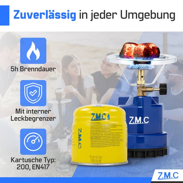 Z.M.C 8X Butan Gaskartuschen 190g Typ C200 EN417, Butan Gas Kartuschen mit Sicherheitsventil, Stechkartusche Gaskartusche ideal für Gasbrenner, Campingkocher, Abflämmgerät, Lötbrenner, Gaskocher