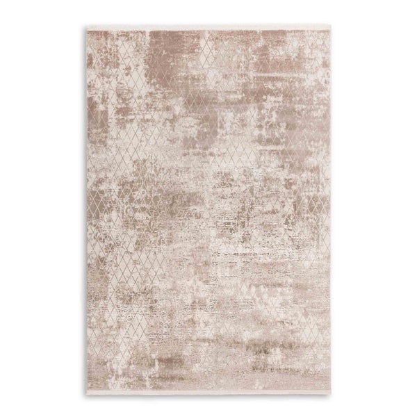 Rechteckiger Teppich mit modernem Vintage-Muster und dezentem Rauten-Gitter.