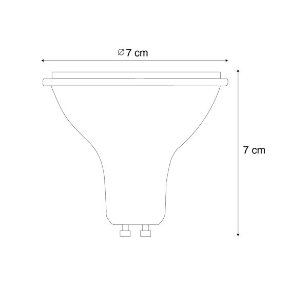 Technische Zeichnung eines Leuchtmittels mit einem Durchmesser von 7 Zentimetern und einer Höhe von 7 Zentimetern.