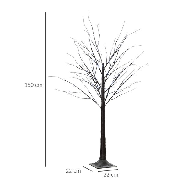 HOMCOM 150 cm Kunstbaum, Birkenbaum mit 96 LED, Kunstschnee, Weihnachtsbaum Birken, Weihnachtsdeko Kunstbirke für Party, Geburtstag, Hochzeit, Braun