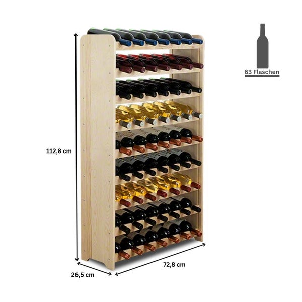 PROREGAL Weinregal Pinotwine C HxBxT 112,8 x 72,8 x 26,5 cm 63 Flaschen Massives Kiefernholz Natur Unbehandelt