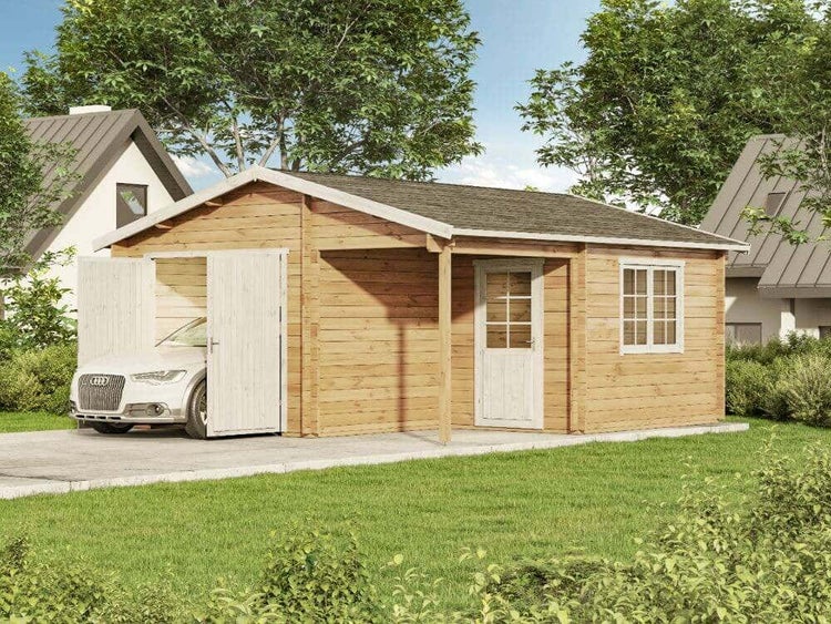 Alpholz Holzgarage Kalmar-44 ISO Garage aus Holz, Unterstellplatz mit 44 mm Wandstärke, Fertiggarage mit Montagematerial, Naturbelassen 5,2x5,7m