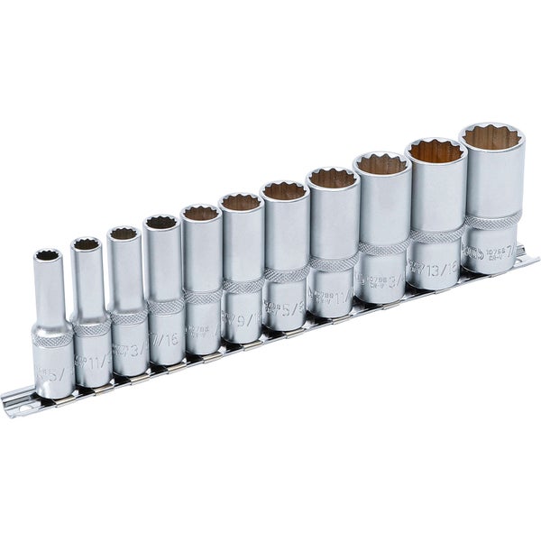 BGS Steckschlüssel-Einsatz-Satz Zwölfkant, tief Antrieb Innenvierkant 10 mm (3/8) Zollgrößen 11tlg. - 6859