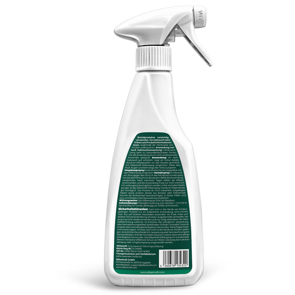 Silberkraft Milbenspray Hund 500 ml, Effektiver Schutz gegen Milben, Milbenschutz für Hunde, Anti-Milben-Mittel für Fell & Schlafplätze