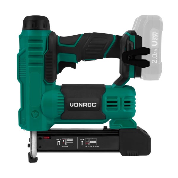 VONROC 2in1 Akku Tacker & Nagelpistole für Holz - 20V Nagler - Inkl. 1000 Nägel & Tackerklammern, 30 Schuss pro Minute, Variable Schlagkraft - Ohne Akku und Ladegerät