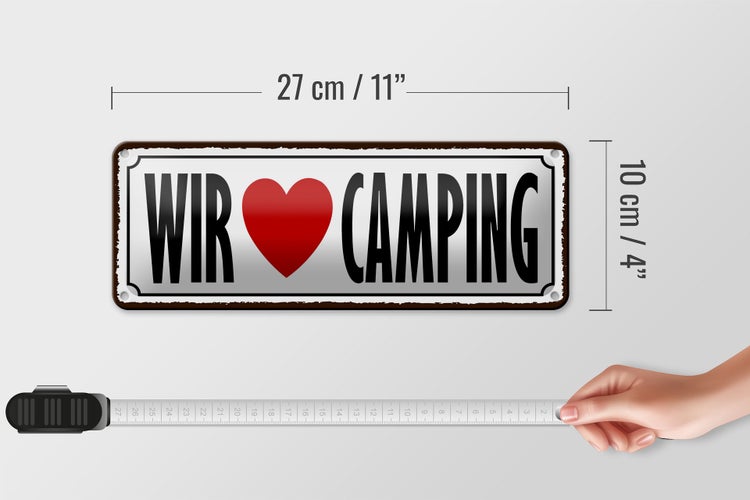 Blechschild Spruch 27x10cm wir love camping Dekoration