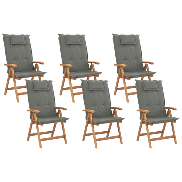 Set mit 6 Stühlen und Sitzkissen JAVA Akazienholz Graphitgrau