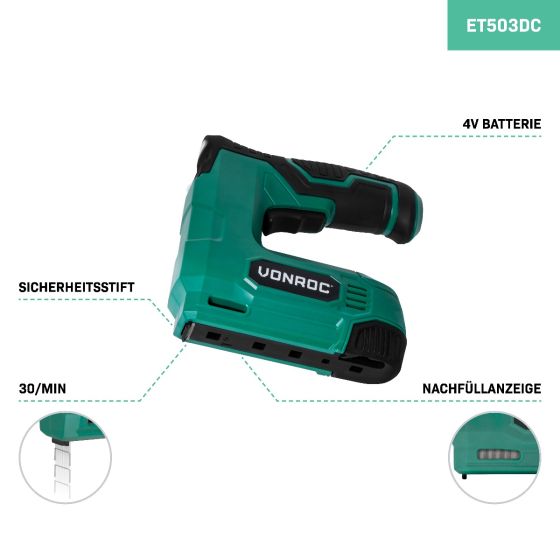 VONROC Akku Tacker & Nagelpistole - 2in1 Tacker für Holz, 4V Akku Nagler - Inkl. 900 Tackerklammern, 300 Nägel, 30 Schuss pro Minute