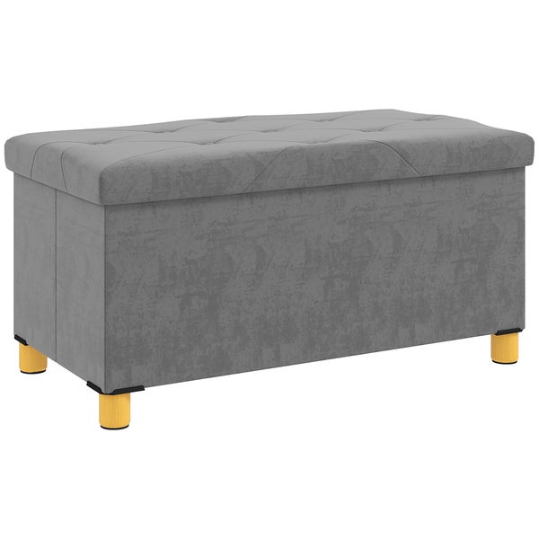 HOMCOM Sitzbank mit Stauraum faltbar Polsterbank mit Samtoptik, Sitztruhe mit Beine, Truhenbank für Wohnzimmer Schlafzimmer Flur 76 x 38 x 38 cm, Grau