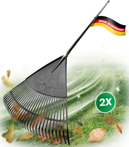 Fächerbesen aus Kunststoff mit Stiel für Laub, hergestellt in Deutschland, Set von zwei.