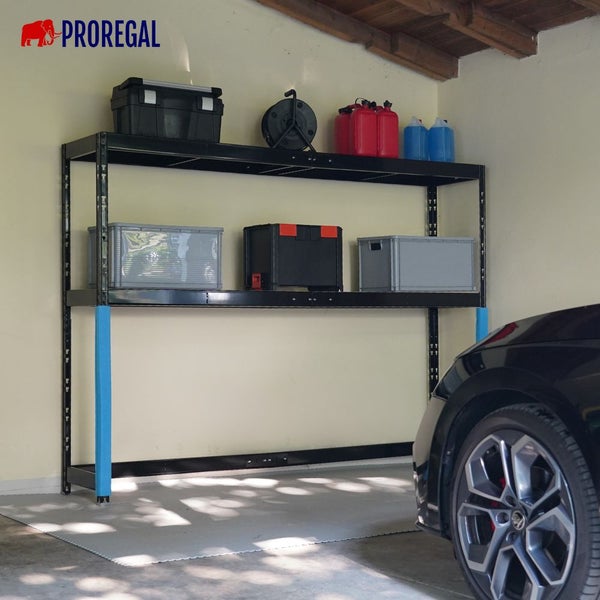 PROREGAL Garagenregal HERCULES HxBxT 180x240x50cm 2 Lagerebenen Fachlast 300kg Schwarz