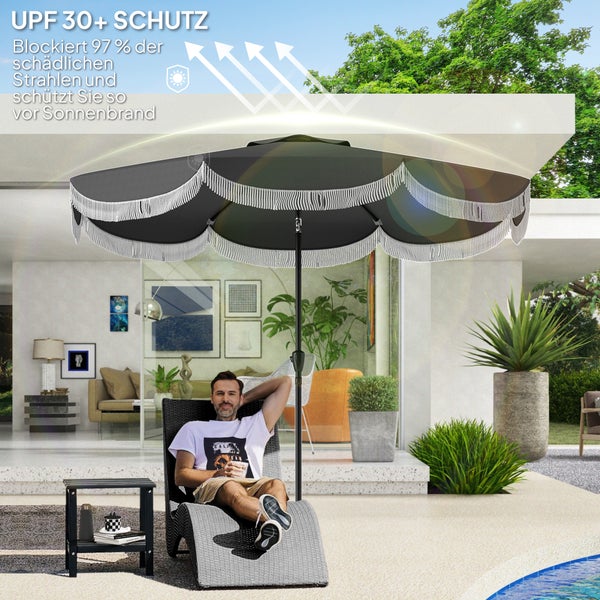 Outsunny Sonnenschirm Ø269 cm, UV 30+Sonnenschirm achteckig Balkonschirm Strandschirm windfest Marktschirm Kurbelschirm Sonnenschutz für Strand Balkon Garten, Dunkelgrau