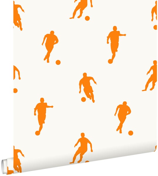 ESTAhome Tapete Fußballspieler Orange und Weiß - 53 cm x 10,05 m - 115871
