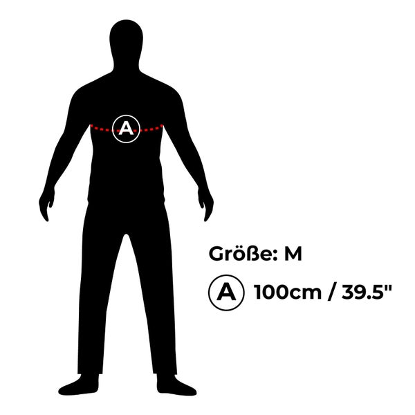 Größenangabe für Bekleidung Größe M mit Brustbreite 100 cm