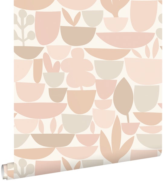 ESTAhome Tapete Keramik und Pflanzen Beige - 50 x 900 cm - 131072