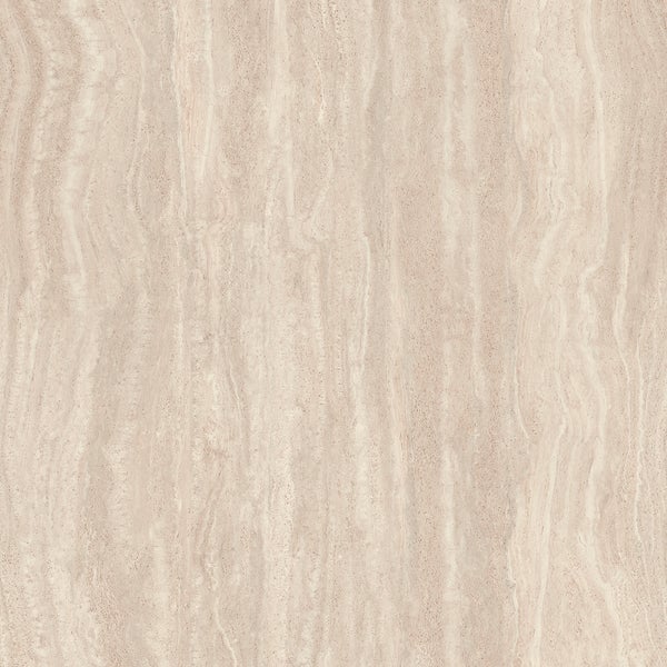 Feinsteinzeugfliese in Travertin-Optik, beige, mit strukturierter Oberfläche.