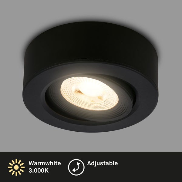 Briloner Desi 2 in 1 LED Aufbauspot und Einbaustrahler, 2 in 1 LED Aufbauspot und Einbaustrahler, Schwenkbar, Flach, Warmweißes Licht, Schwarz, Ø9 x 3 cm