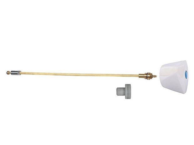 Verlängerungsspindel aus Messing für Außenarmaturen mit weißem Handgriff.