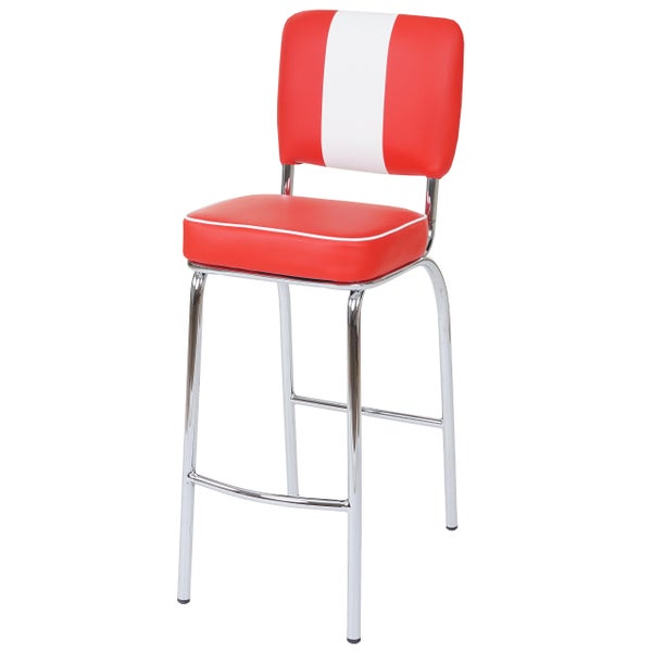 Barhocker mit gepolstertem Sitz und Rückenlehne, Chromgestell