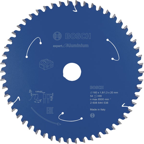 Bosch Kreissägeblatt Expert for Aluminium für Akku-Handkreissägen 160 x 1,8 / 1,3 x 20 54 Zähne - 2608644538