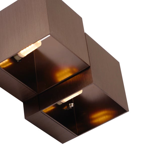 Moderne quadratische Wandleuchte aus Metall mit zwei Lichtquellen für indirekte Beleuchtung