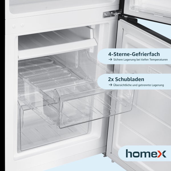 homeX Kühlschrank mit Gefrierfach Kühl-Gefrierkombination freistehend 173 Liter Nutzinhalt 40 dB CFS1110-B schwarz