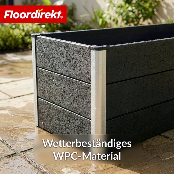 Schwarzer Pflanzkasten aus witterungsbeständigem WPC Material