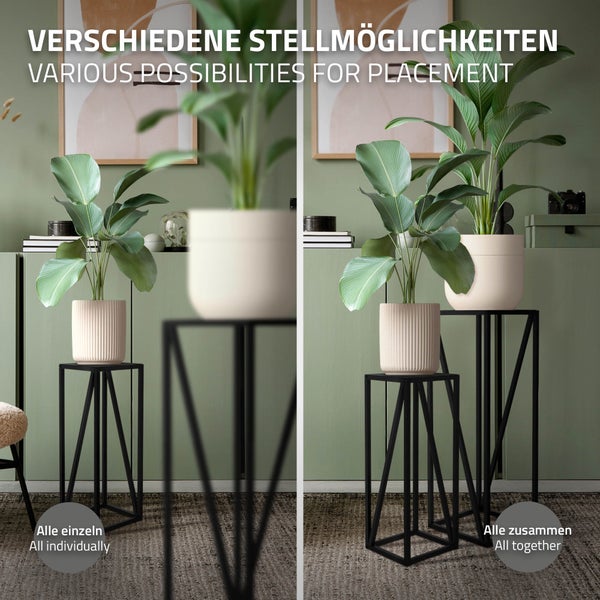 ML-Design Blumenständer 2er Set, Schwarz, 21,5x21,5x57,4 cm/26x26x73,5 cm, Stahl, Metallgestell Pflanzenständer, Blumentopfhalter 2-tlg, Blumentopfständer hoch, Blumenhocker Pflanztopf Deko Satztisch