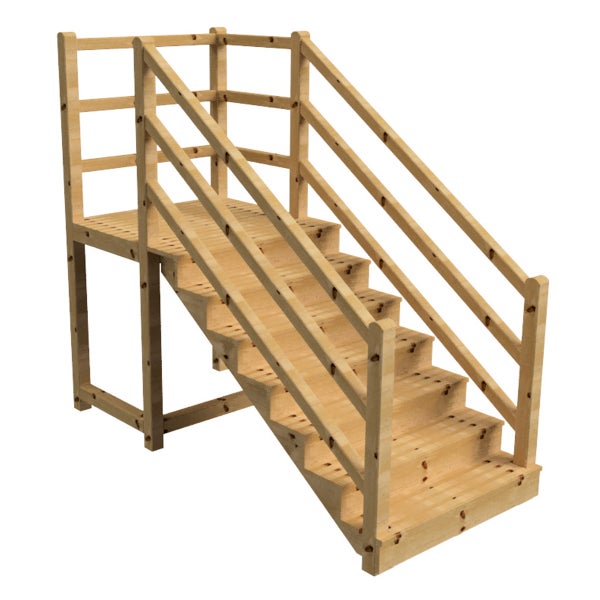 Holztreppe mit Geländer für den Außenbereich