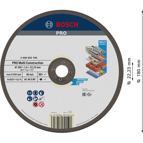 Bosch PRO Multi Material Schleifscheibe 180 x 1,6 x 22,23 mm - 2608602766