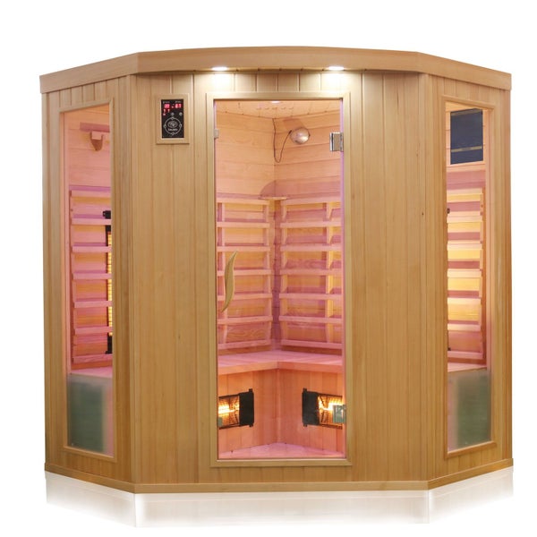 Dewello® Infrarotkabine Infrarotsauna HALEY 160cm x 160cm inkl. 8 Vollspektrumstrahler, Karbonstrahler, Radio, Farblicht