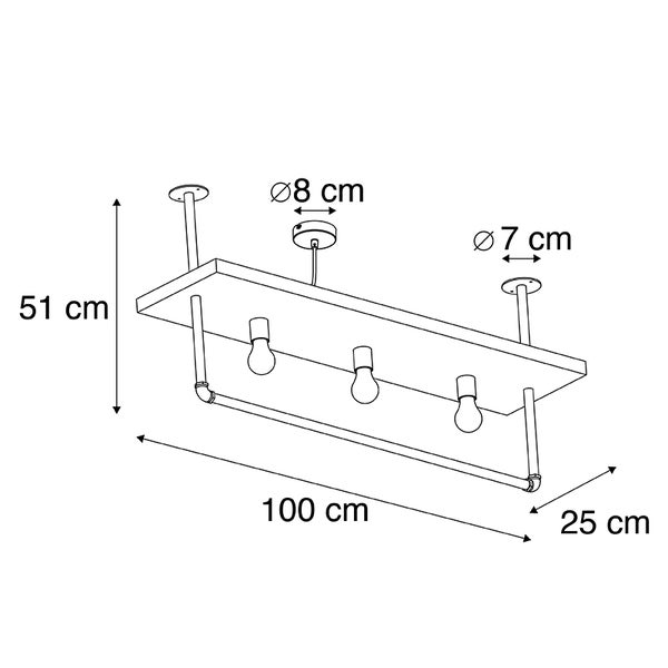 Technische Zeichnung einer Hängeleuchte mit Abmessungen