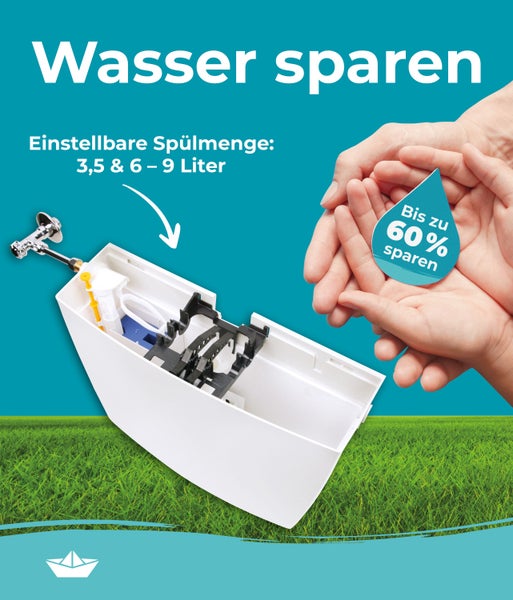 Calmwaters®  Spülkasten Premium, Made in EU, wassersparend, 2-Mengen-Spülung, Aufputz Spülkasten, flexible Montage, 29HB2723
