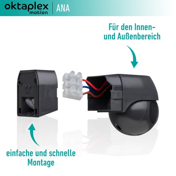 Oktaplex Ana Bewegungsmelder anthrazit schwenkbar 180° 10m IP44 Aufputz-Sensor