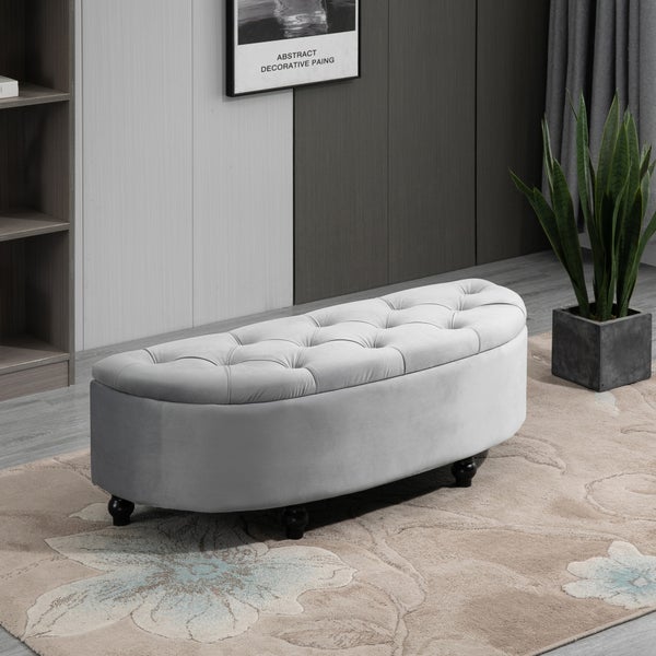 HOMCOM Sitzbank mit Stauraum Sitztruhe mit geöffnetem Deckel, Velvet-Touch, Polsterbank für Schlafzimmer, Gummiholz Grau 120 x 46 x 42 cm
