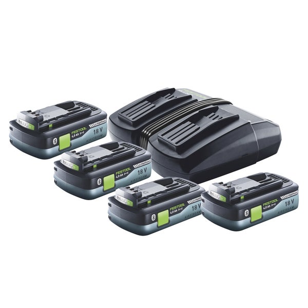 Festool Energie Set TCL 6 DUO Doppel Schnellladegerät 10,8 V - 18 V ( 577017 ) + 4x BP 18 Li 4,0Ah HPC-ASI Akkupack HighPower ( 4x 205034 )