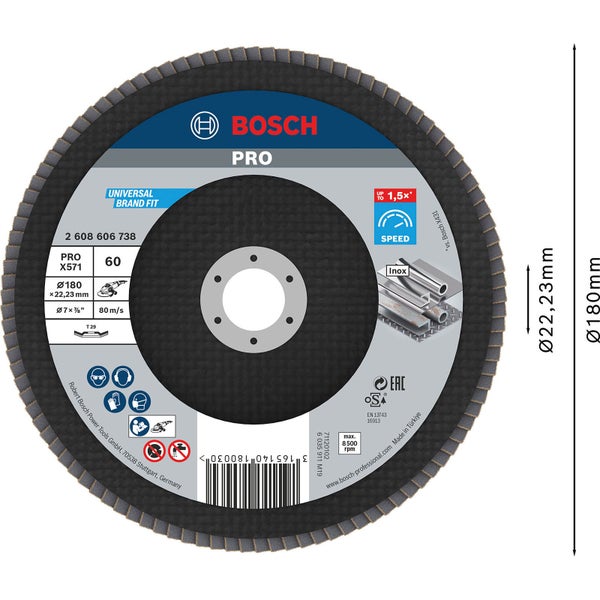 Bosch Pro X571 Fächerscheibe mit 180 Millimeter Durchmesser