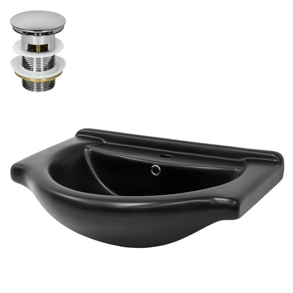 ML-Design Waschbecken Keramik Schwarz matt 67,5x51,5x21,5cm Oval mit Ablaufgarnitur, Einbauwaschbecken mit Hahnloch/Überlauf, Aufsatzwaschbecken Einbauwaschtisch Waschschale Waschplatz Handwaschbecken