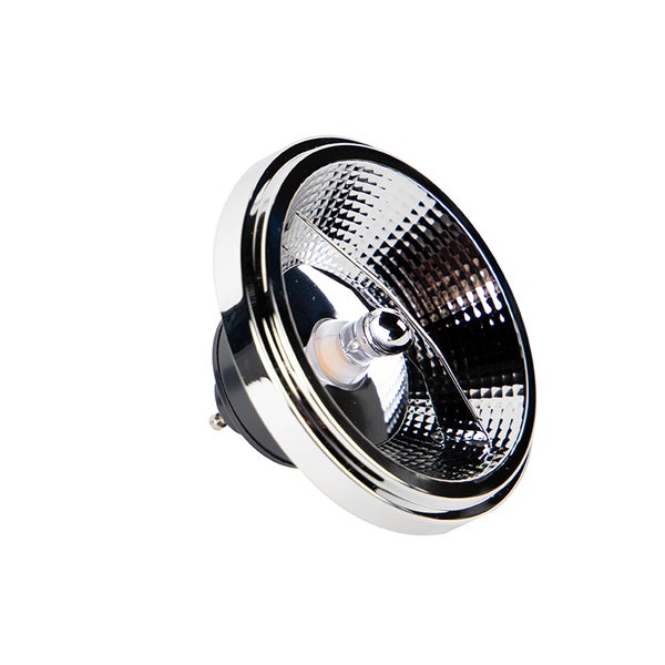 Rundes LED-Leuchtmittel mit facettiertem Reflektor und chromfarbenem Rand.