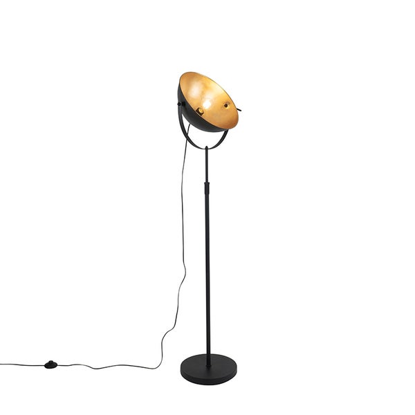 QAZQA - Industrie I Vintage I Stehlampe schwarz mit Gold I Messing 35 cm verstellbar - Magnax I Wohnzimmer I Schlafzimmer - Stahl Länglich I Rund - LED geeignet E27