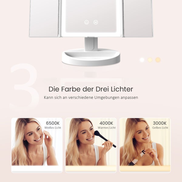 EMKE LED-Kosmetikspiegel Tragbarer mit 2X/5X-Vergrößerung, 180° klappbar, USB-aufladbar, 285x175x120mm, Weiß