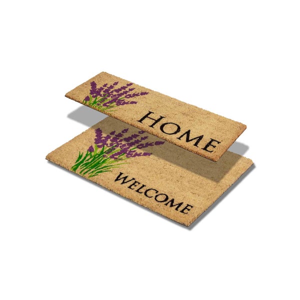 Fußmatten mit Lavendelmotiv und den Worten Home und Welcome