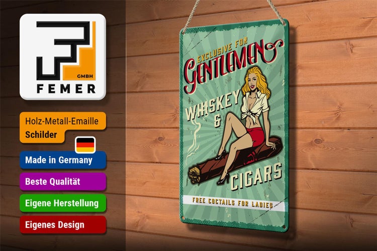 Blechschild Spruch Pinup Exlusive Gentleman Whiskey 20x30cm