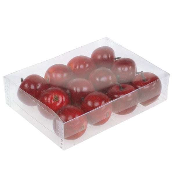 Dekorative Äpfel im transparenten Kunststoffbehälter